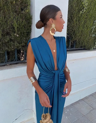 Draped Plunge Evening Dress