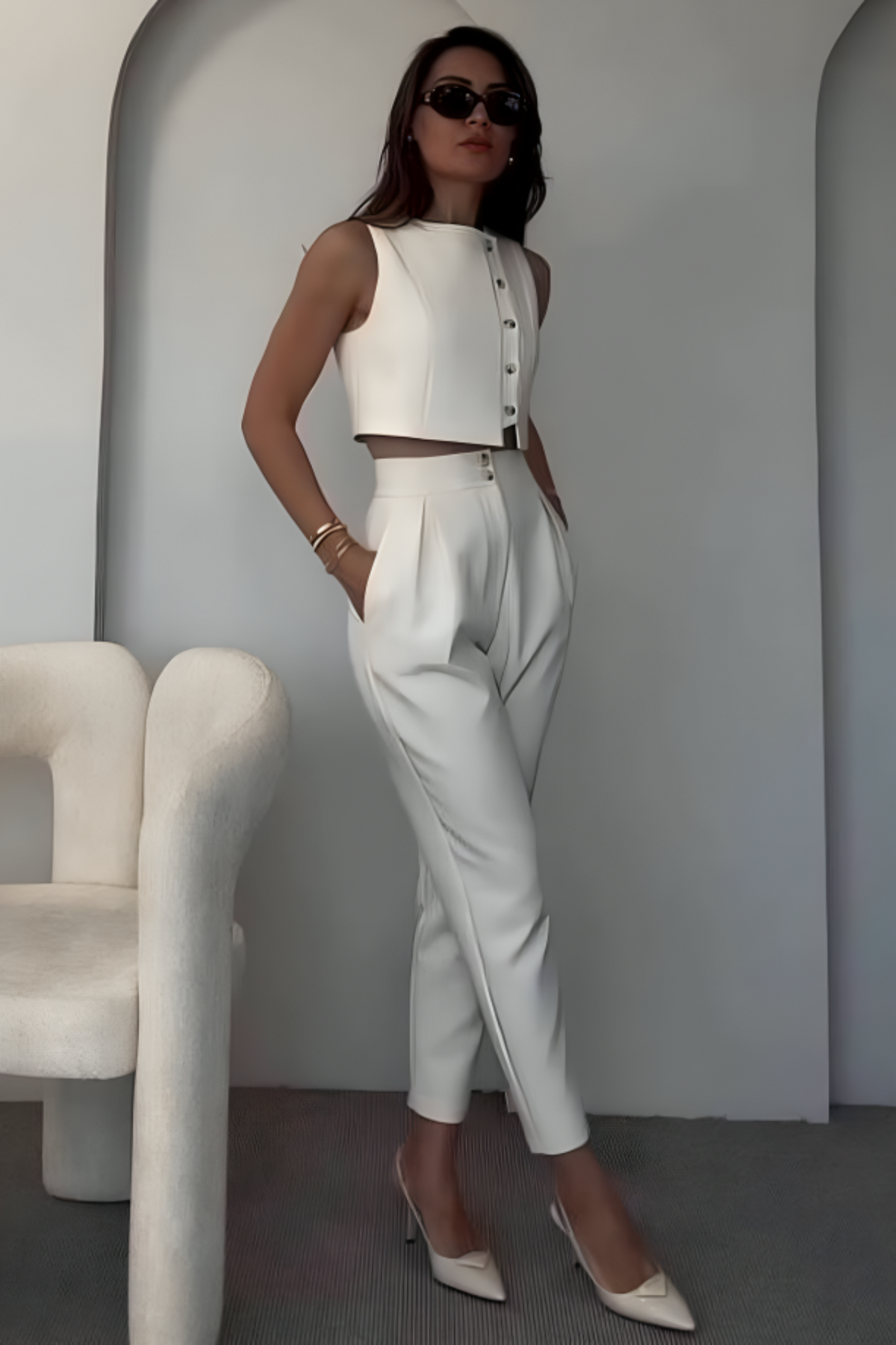 Cropped Vest and Tapered Trousers Set