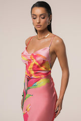 Satin Floral Print Maxi Dress