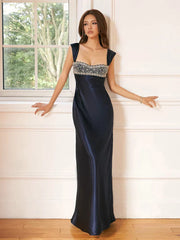 Stain Strap Patchwork Solid Maxi Dress