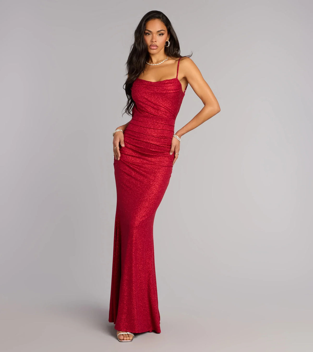 Amelie Ruched Glitter Knit Mermaid Dress