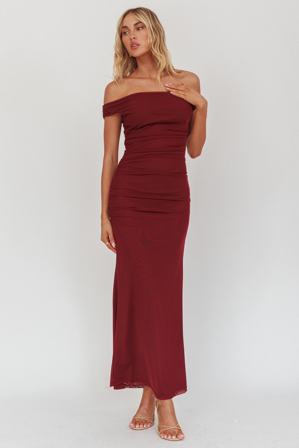 Bloom Mesh Midi Dress Wine