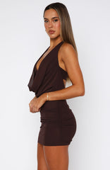 Chocolate Cowl Mini Dress