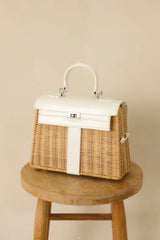 Reserved For You White Faux Leather Structured Woven Handbag