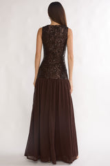 Dioris Sequin Maxi Dress Chocolate