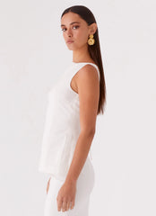 Mooney Linen Top - White