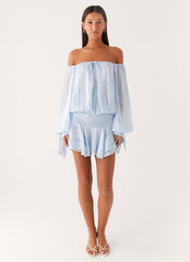 Eira Balloon Sleeve Mini Dress Blue