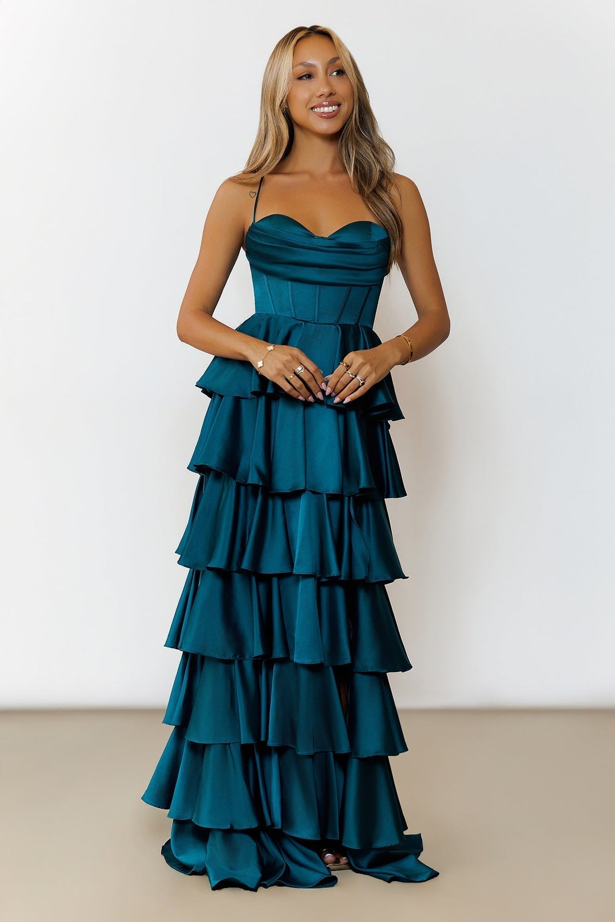 Emerald Satin Maxi Dress