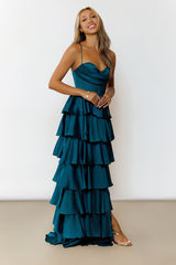 Emerald Satin Maxi Dress