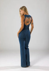 Fitted Denim Flare Jumpsuit