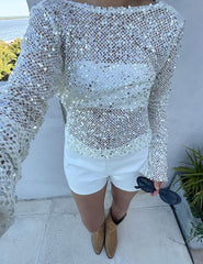 Grace Open-Back Sequin Crop Top