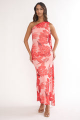 Ilyse Scarf One Shoulder Maxi Dress Floral Red