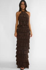 Kaelia Tiered Maxi Dress Brown