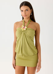 Marimae Halter Mini Dress Olive