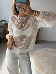 Monica Round Neck Sequin Mesh Top
