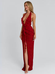 Novell Lace Halter Maxi Dress