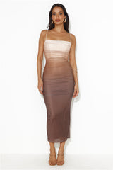Ombra Mesh Midi Dress Brown