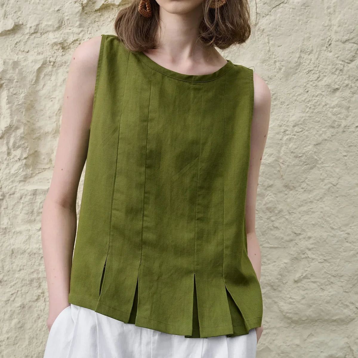 Pleated Hem Linen Top
