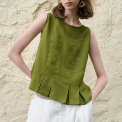 Pleated Hem Linen Top