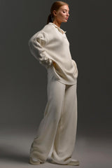 Polo Knit Pullover and Wide-Leg Pants Set