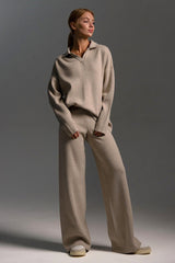 Polo Knit Pullover and Wide-Leg Pants Set