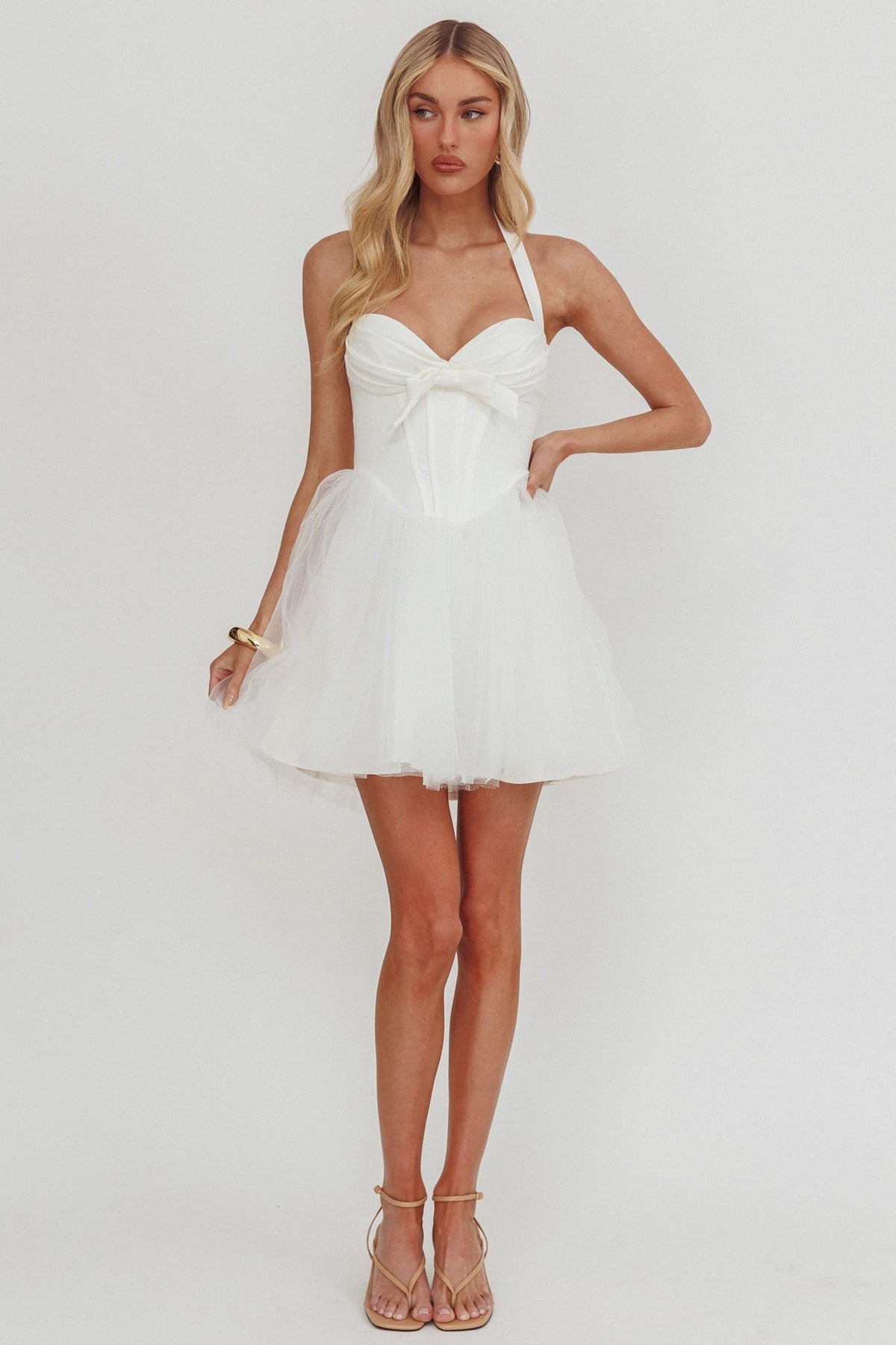 Princessa Halter Mini Dress White