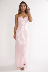 Roselyn One Shoulder Sequin Maxi Dress Pink
