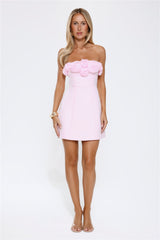 Rosette Strapless Mini Dress Pink