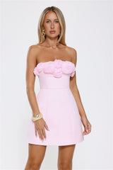 Rosette Strapless Mini Dress Pink