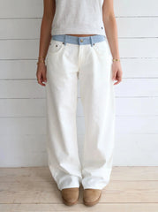 Stella Striped-Waist White Denim Jeans