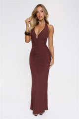 Valeria Ruched Maxi Dress Chocolate Brown