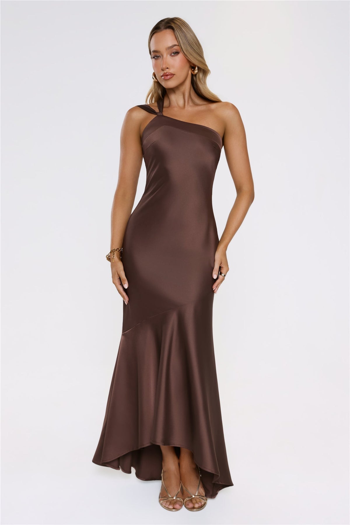 Velvetia One-Shoulder Maxi Dress Brown