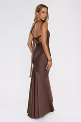 Velvetia One-Shoulder Maxi Dress Brown