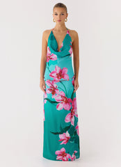 Yoon Beaded Cowl Maxi Dress Blue Green